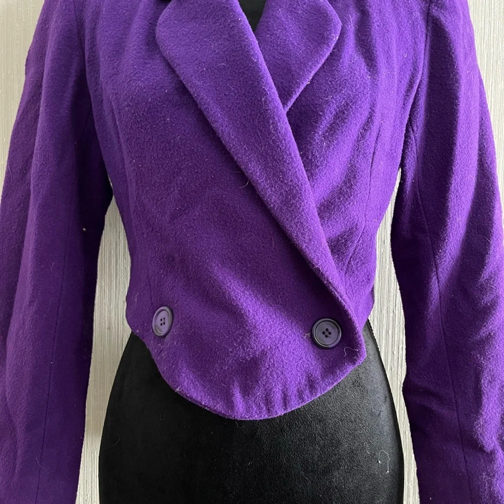 Vintage Express Purple Wool Cropped Blazer Jacket Small 1980s Statement - Picture 3 of 6